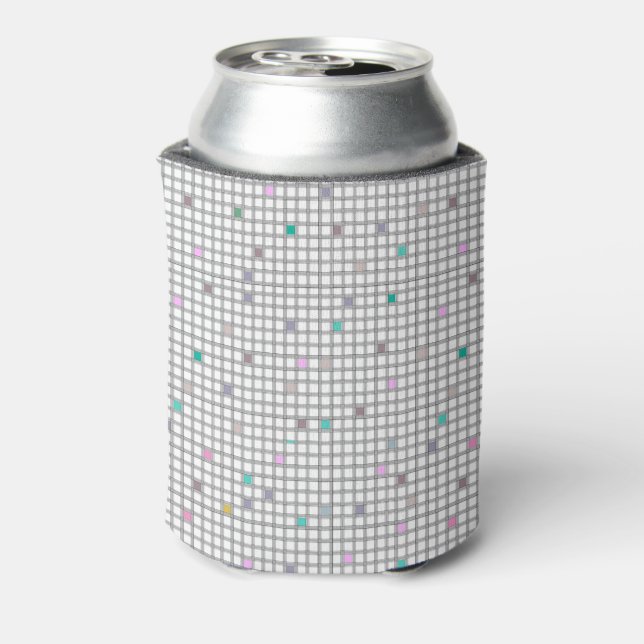 Multicolored Geometric Checkered Pattern Can Cooler (Can Back)