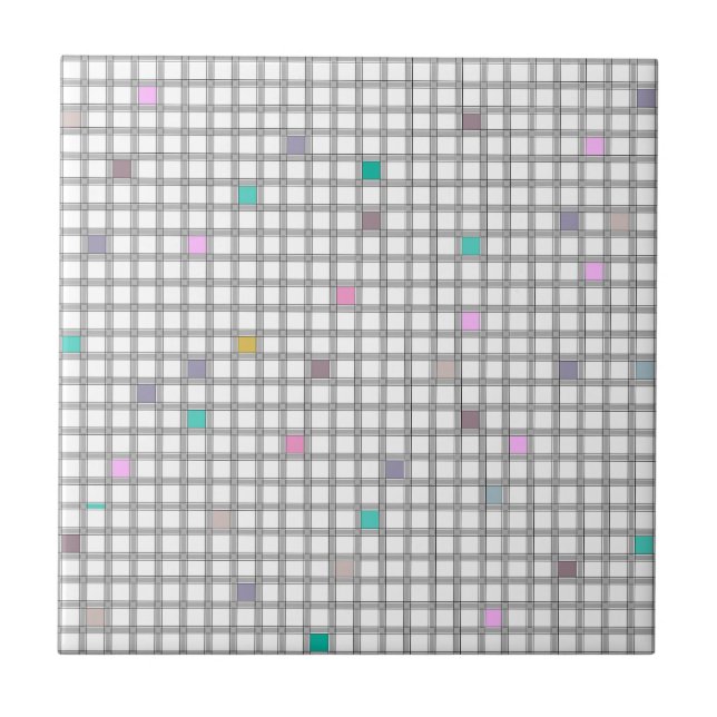 Multicolored Geometric Checkered Pattern Ceramic Tile (Front)