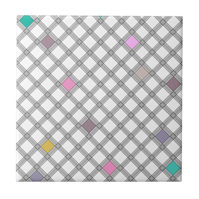 Multicolored Geometric Checkered Pattern Ceramic Tile (Front)