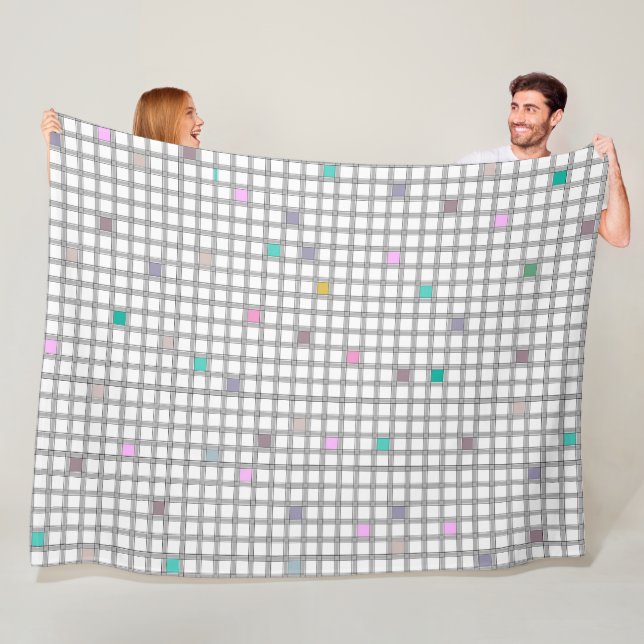 Multicolored Geometric Checkered Pattern Fleece Blanket (In Situ)