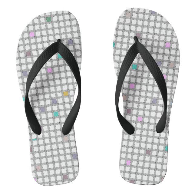 Multicolored Geometric Checkered Pattern Flip Flops (Footbed)