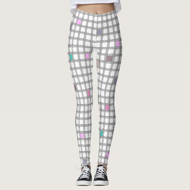Multicolored Geometric Checkered Pattern Leggings (Front)