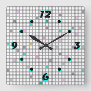 Multicolored Geometric Checkered Pattern Square Wall Clock