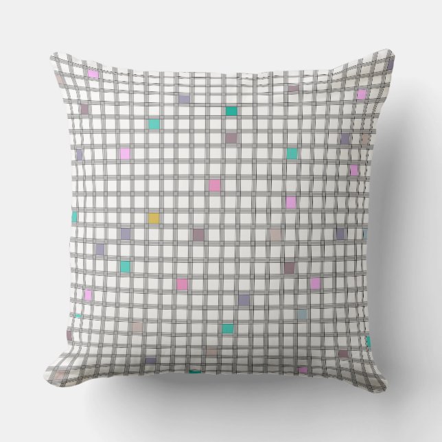 Multicolored Geometric Checkered Pattern Throw Pillow (Front)