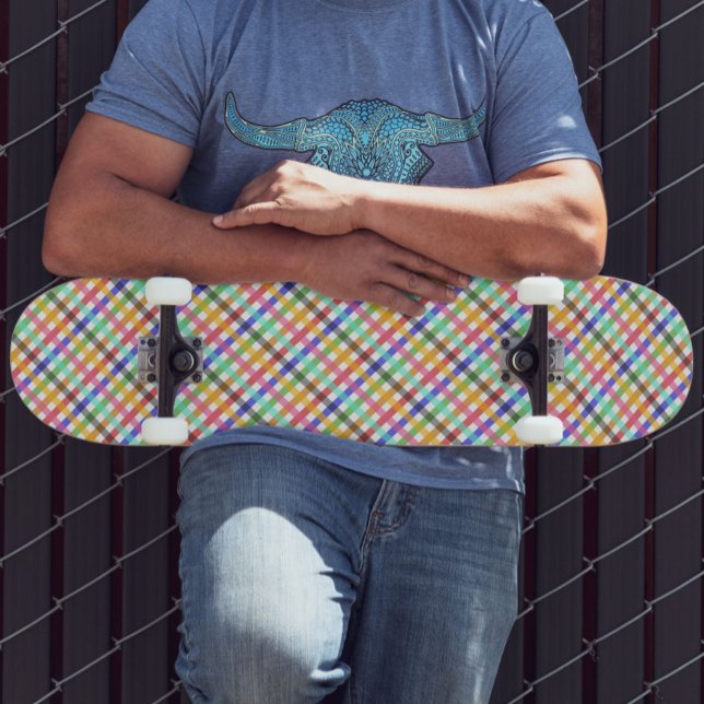 Multicolored Gingham Plaid Pattern Design  Skateboard (Creator Uploaded)