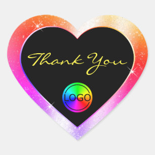 Multicolored Glitter Frame Thank You with Logo Heart Sticker