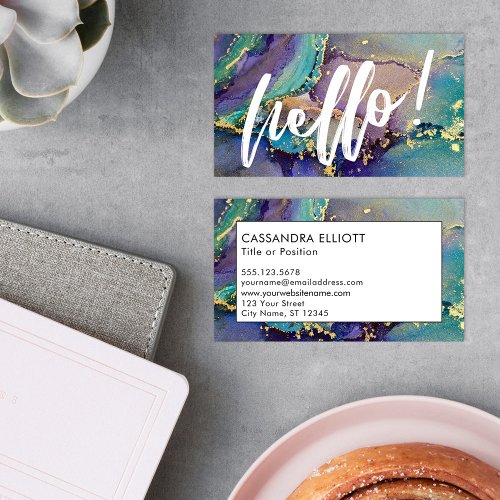 Multicolored  Gold Abstract Liquid Art Hello Business Card