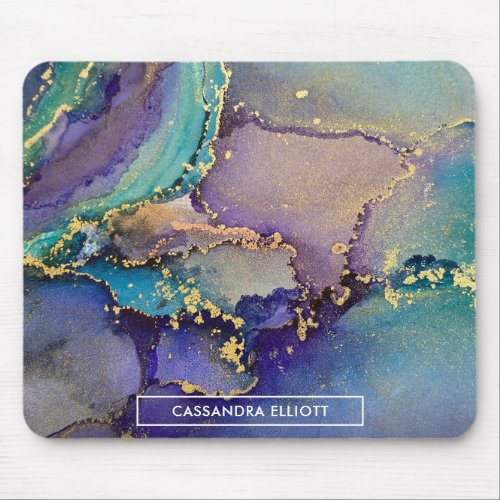 Multicolored Gold Alcohol Ink Liquid Abstract Art Mouse Pad