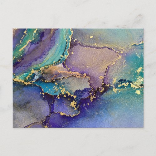 Multicolored Gold Alcohol Ink Liquid Abstract Art Postcard