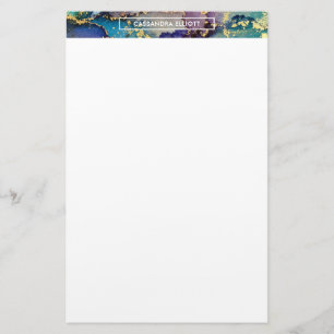 Multicolored Gold Alcohol Ink Liquid Abstract Art Stationery