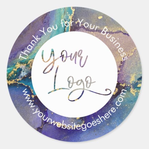Multicolored Gold Liquid Abstract Art Your Logo Classic Round Sticker