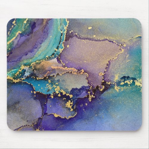 Multicolored  Gold Marbled Abstract Liquid Art Mouse Pad