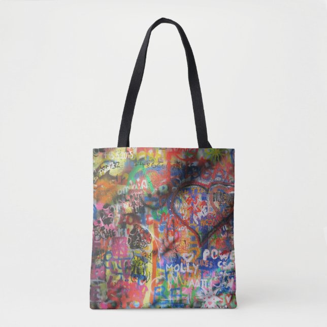 Multicolored graffiti on concrete wall tote bag (Front)