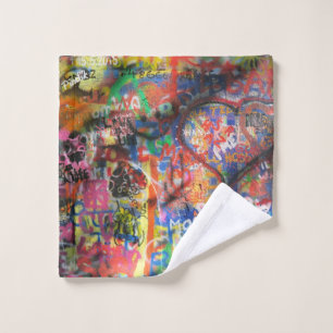 Multicolored graffiti on concrete wall wash cloth