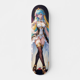 Multicolored Hair Anime Girl Skateboard