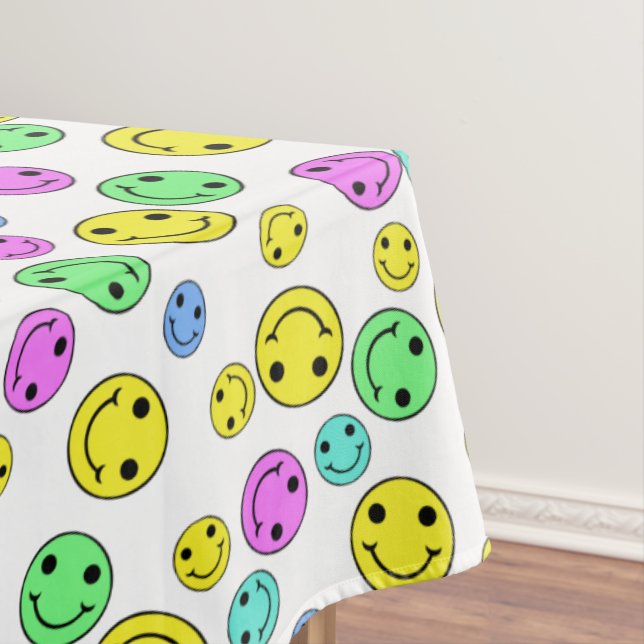 Multicolored Happy Emoji Faces Tablecloth (In Situ)