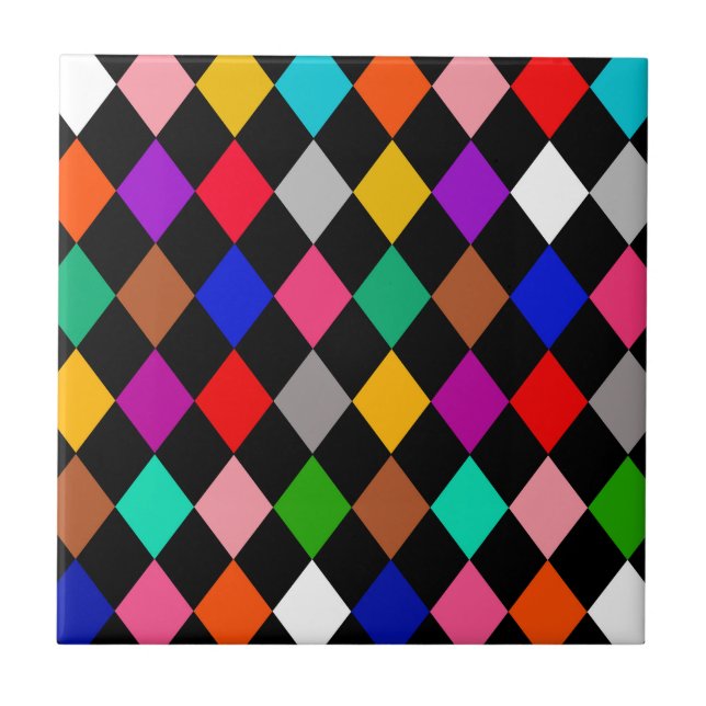 Multicolored Harlequin Diamonds Pattern Design  Ceramic Tile (Front)