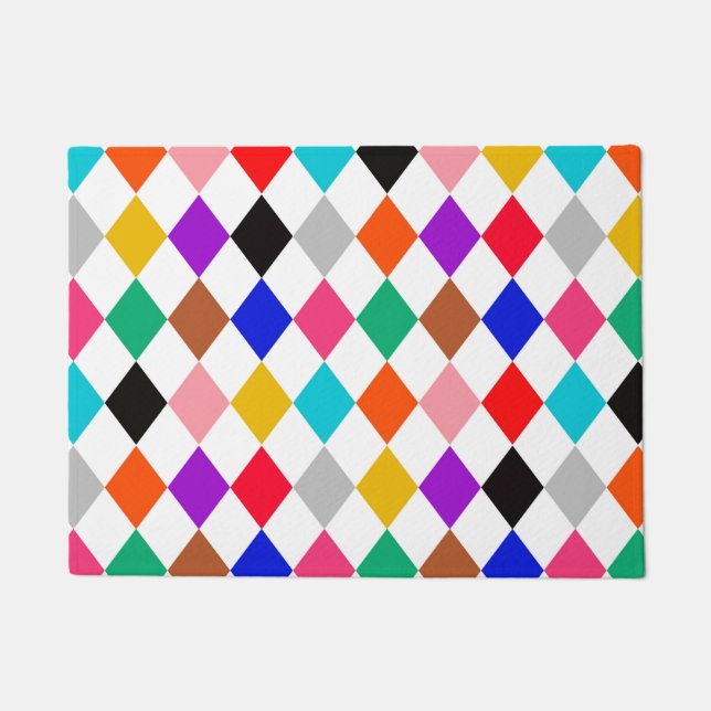 Multicolored Harlequin Diamonds Pattern Design  Doormat (Front)