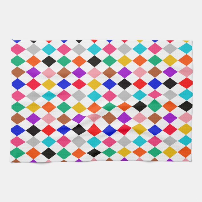 Multicolored Harlequin Diamonds Pattern Design  Kitchen Towel (Horizontal)