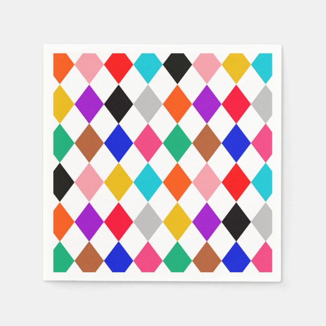 Multicolored Harlequin Diamonds Pattern Design  Napkins (Front)
