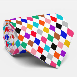 Multicolored Harlequin Diamonds Pattern Design Neck Tie