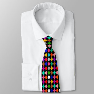 Multicolored Harlequin Diamonds Pattern Design  Neck Tie