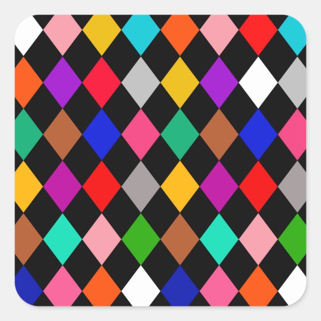 Multicolored Harlequin Diamonds Pattern Design  Square Sticker (Front)