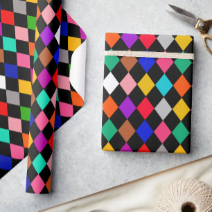 Multicolored Harlequin Diamonds Pattern Design  Wrapping Paper