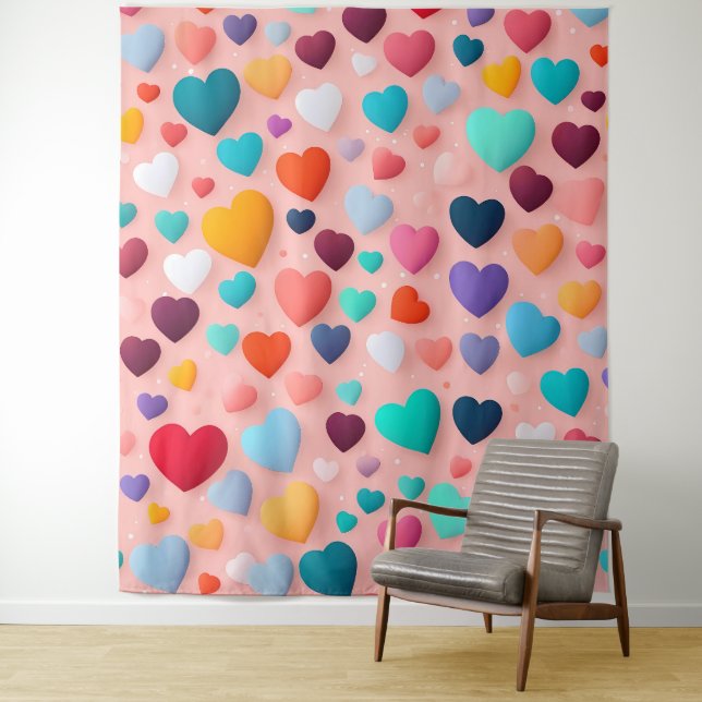 Multicolored heart pattern tapestry (In Situ)