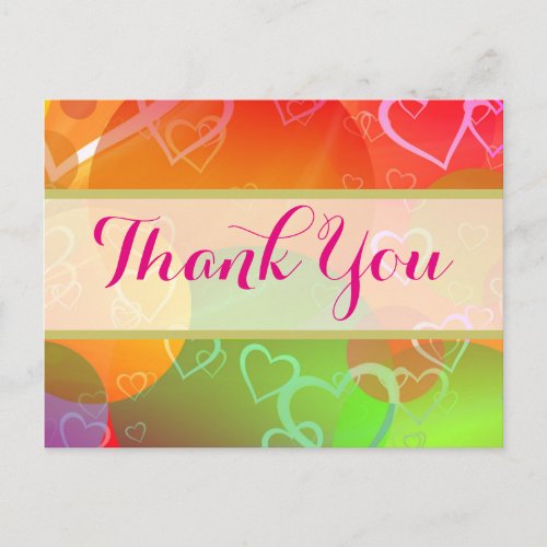 Multicolored Hearts and Circles Pattern Thank You Postcard