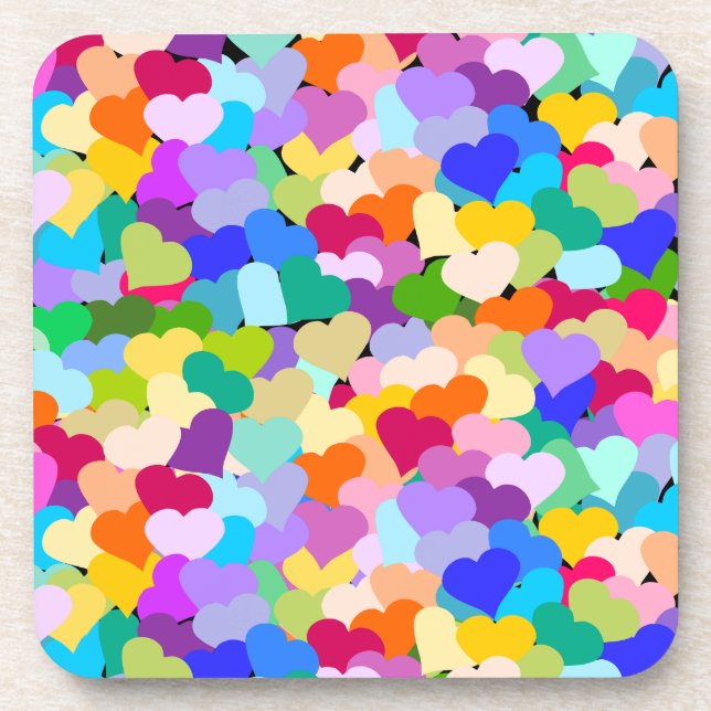 Multicolored Hearts Confetti Coaster (Front)