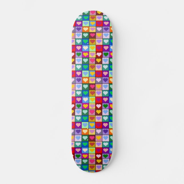 Multicolored Hearts Girls Skateboard Deck (Front)