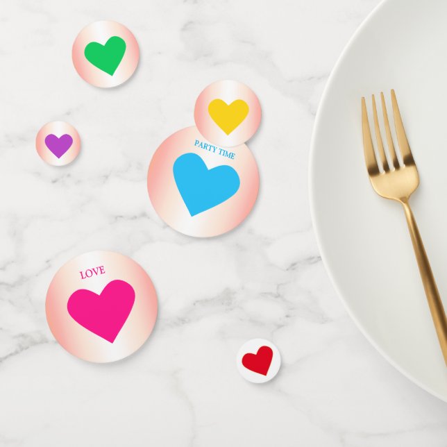Multicolored Hearts on Rose Gold Confetti (Group)