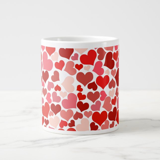 Multicolored Hearts Pattern Giant Coffee Mug (Front)