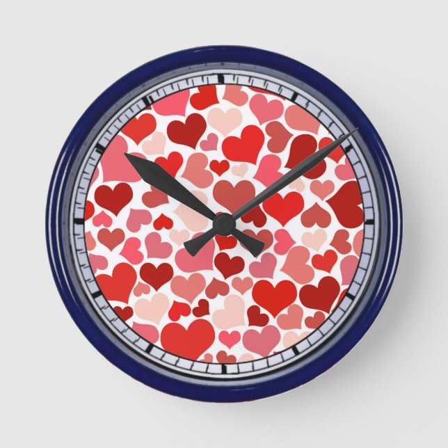 Multicolored Hearts Pattern Round Clock (Front)