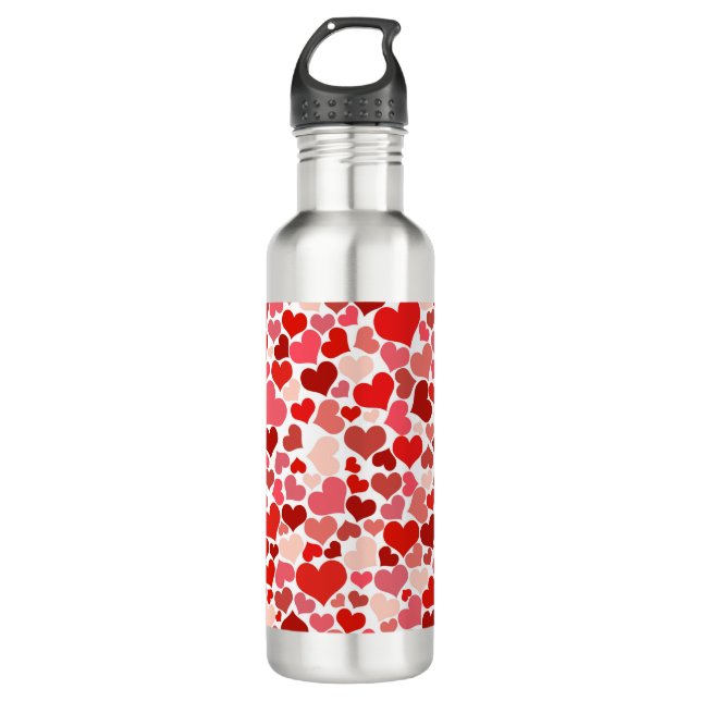 Multicolored Hearts Pattern Stainless Steel Water Bottle (Front)