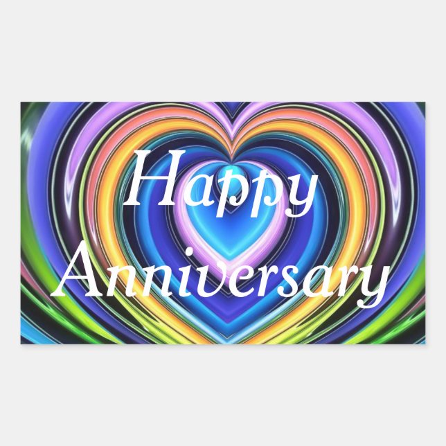 multicolored hearts rectangular sticker (Front)