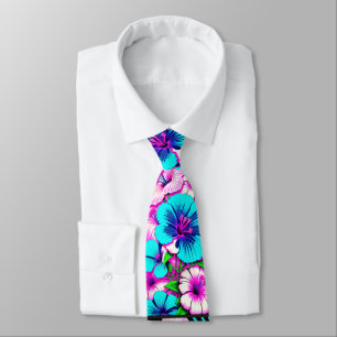 Multicolored Hibiscus Flowers Thunder_Cove Neck Tie