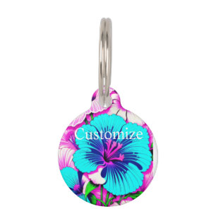 Multicolored Hibiscus Flowers Thunder_Cove Pet ID Tag