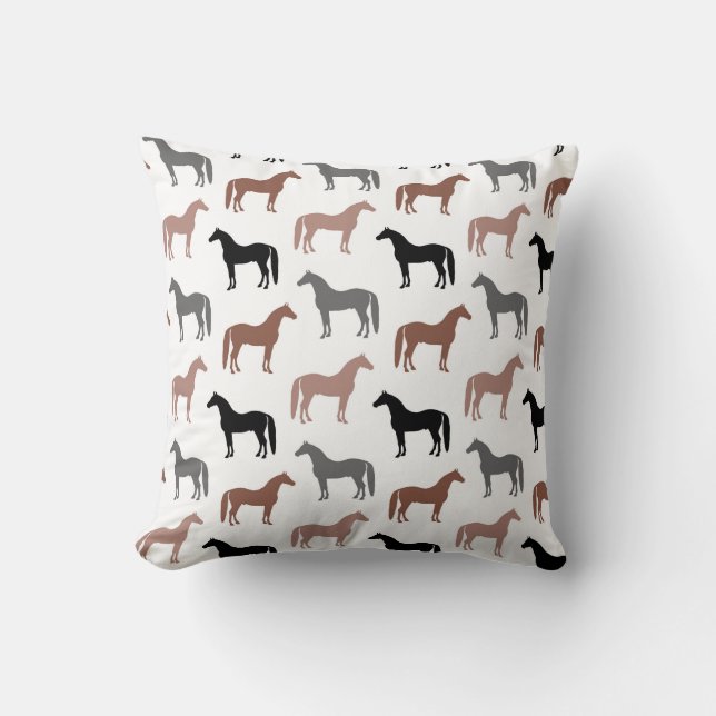 Multicolored Horses Pattern Throw Pillow (Front)