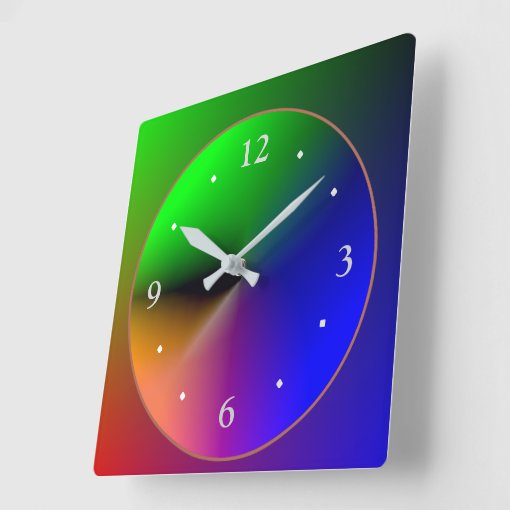 Multicolored Illuminated Design>Colorful Wall Cloc Square Wall Clock ...