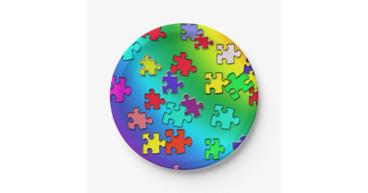 Multicolored jigsaw puzzles pieces paper plate | Zazzle.com