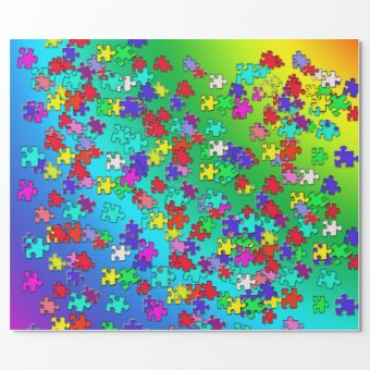 Multicolored jigsaw puzzles pieces wrapping paper | Zazzle