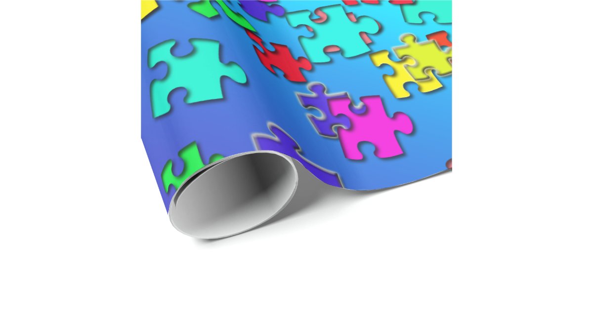 Multicolored jigsaw puzzles pieces wrapping paper Zazzle