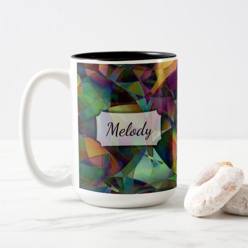 Multicolored Kaleidoscopic Abstract Art w Name Two_Tone Coffee Mug