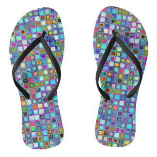 Multicolored 'Kindergarten' Retro Tiles Pattern Flip Flops