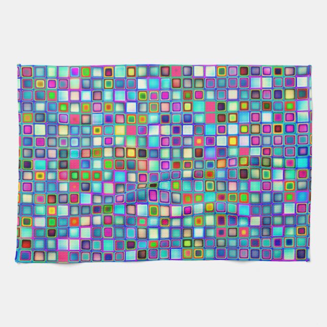 Multicolored 'Kindergarten' Retro Tiles Pattern Kitchen Towel (Horizontal)
