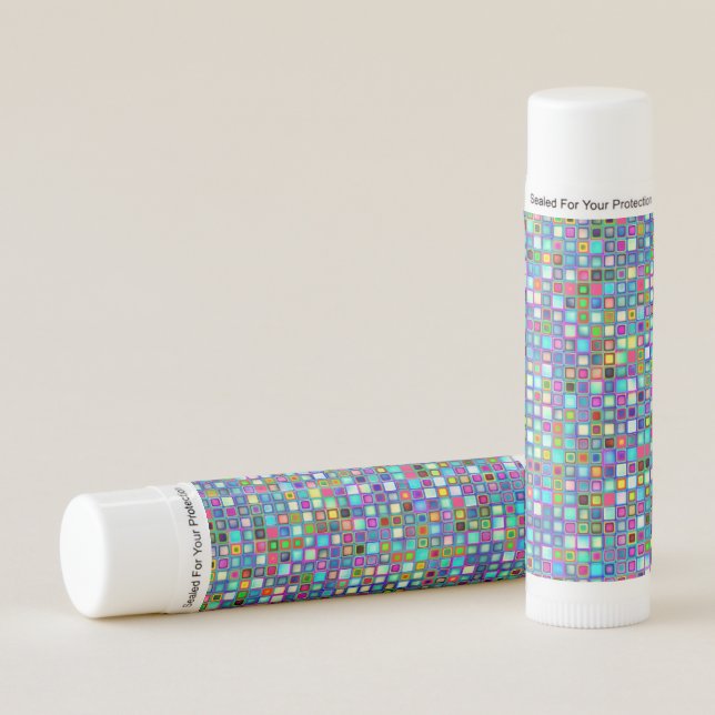 Multicolored 'Kindergarten' Retro Tiles Pattern Lip Balm (Front)