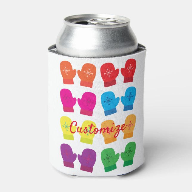 Multicolored Knitted Mittens Thunder_Cove Can Cooler (Can Front)