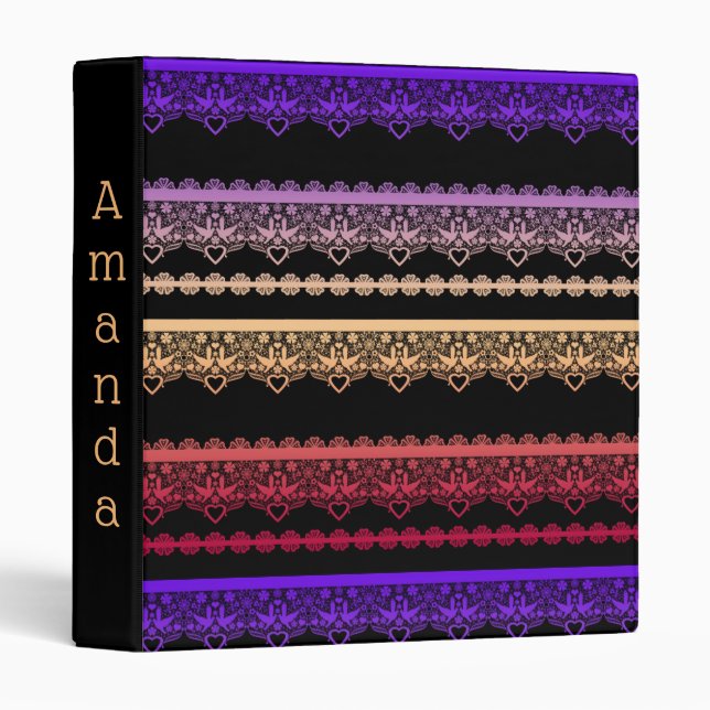 Multicolored lace on black 3 ring binder (Front/Spine)